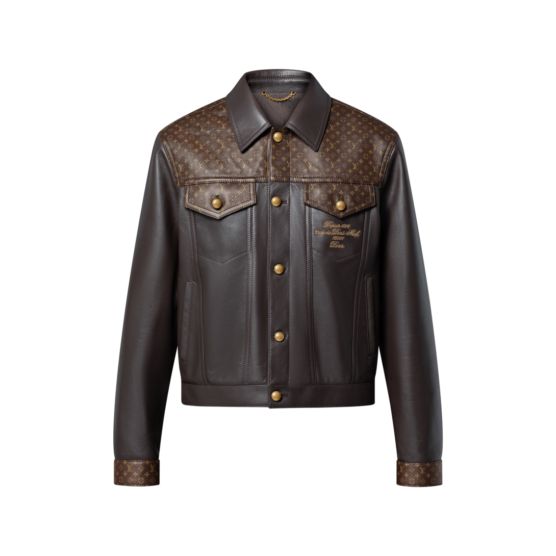 LOUIS VUITTON ダークブラウン ラムスキンライダース48 Jaqueta Trucker de Couro com Bordado - High-End Ready-to-Wear